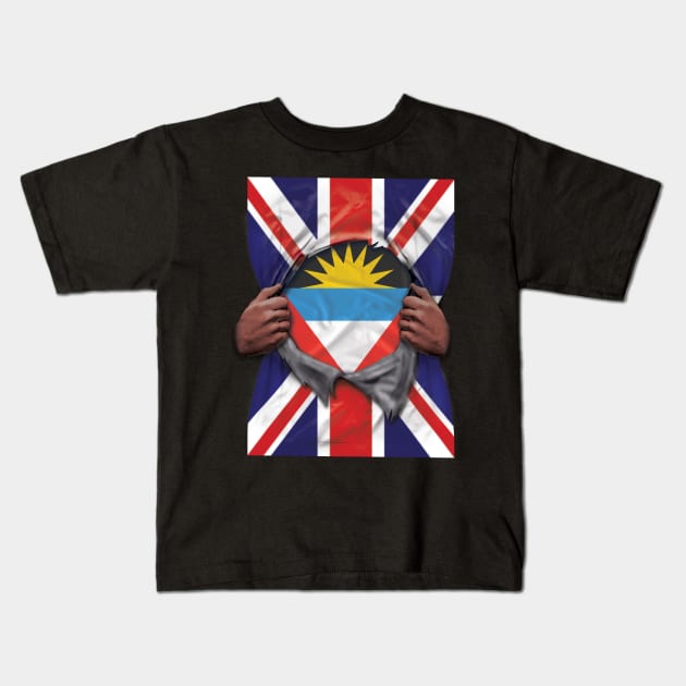 Antigua & Barbuda Flag Great Britain Flag Ripped - Gift for Antiguan & Barbudan From Antigua & Barbuda Kids T-Shirt by Country Flags